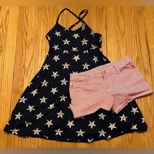 Gymboree Stars, and Red and White Striped Dress and Short Bundle Set Sise 14